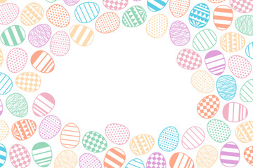 Painted Easter eggs frame, border with copy space on transparent. Line art style vector design. Easter holiday clip art, Easter holiday seasonal card, banner, poster, element, background