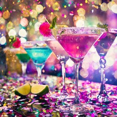New Year Theme - Colorful Cocktails At Midnight