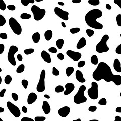 Dalmatian dog fur vector seamless pattern. Black and white doodle. Black spots over white background vector seamless pattern.