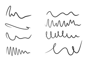 Set of hand drawn curves, strokes, underlines, highlights. Marker style. Doodle. Transparent background. 