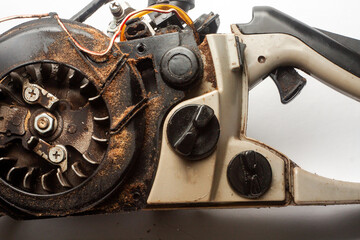 Internal combustion engine of a chainsaw in close-up