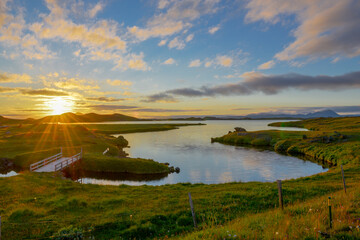 Travel to Iceland - above the view of the Silfra Fissure in the Thingvellir national park valley in autumn