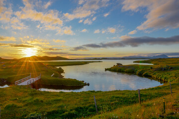 Travel to Iceland - above the view of the Silfra Fissure in the Thingvellir national park valley in...