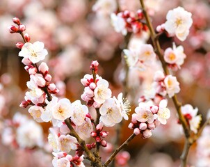 pink Japanese apricot blossom in blooming