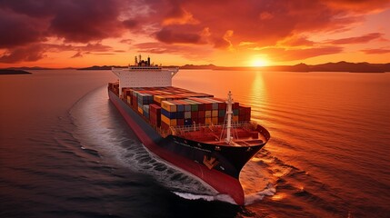 Container ship navigating through open waters.