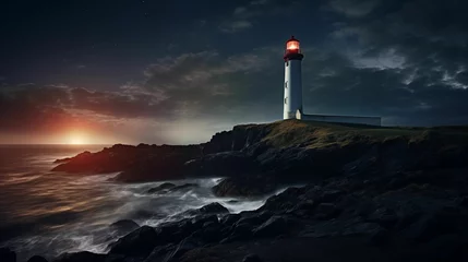Foto op Aluminium Image of lighthouse at night. © DenisNata