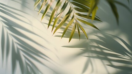 Tropical Palm Leaf Shadow on Textured Green Wall for Calm Backgrounds