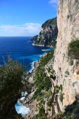 Via Krupp seen from the Gardens of Augustus. Capri island, Gulf of Naples, Campania region, Italy