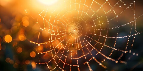 Sparkling dewdrops adorn spider webs in the morning light. Concept Nature Photography, Early Morning Light, Web Art, Water Droplets, Fresh Start