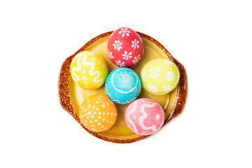 Easter eggs isolated on a white background. Handmade colorful Easter eggs. Easter celebration concept.