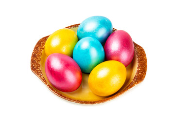 Easter eggs isolated on a white background. Handmade colorful Easter eggs. Easter celebration concept.