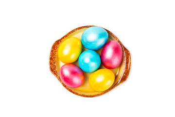 Easter eggs isolated on a white background. Handmade colorful Easter eggs. Easter celebration concept.