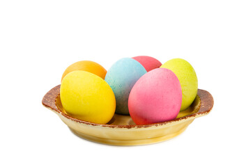 Easter eggs isolated on a white background. Handmade colorful Easter eggs. Easter celebration concept.