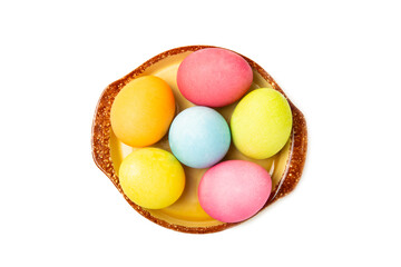 Easter eggs isolated on a white background. Handmade colorful Easter eggs. Easter celebration concept.