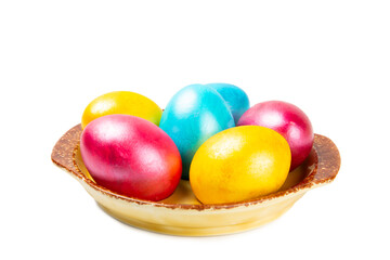 Easter eggs isolated on a white background. Handmade colorful Easter eggs. Easter celebration concept.