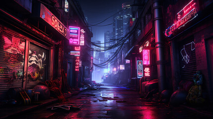 Gritty Cyberpunk City Neonlit Urban Dystopia ..