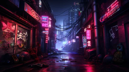 Fototapeten Gritty Cyberpunk City Neonlit Urban Dystopia .. © khan