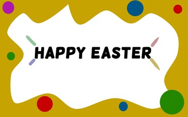 Happy Easter words illustration. Decorated background,  colourful. E card.