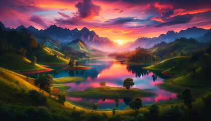 Beautiful natural landscape. Sunset - obrazy, fototapety, plakaty