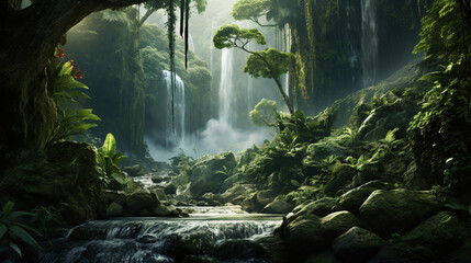 Hidden Waterfall Veil of Cascading Waters Amidst Jungle