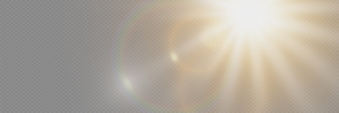 Sunlight special lens flare light effects. Glare of rays and light. On a transparent background.	
