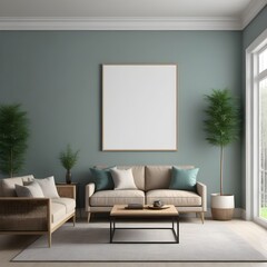 Minimal modern living room with sofa mock up