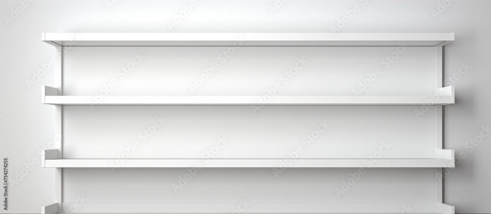 Poster a white storage shelf is prominently displayed in a white room. the clean lines and minimalistic des