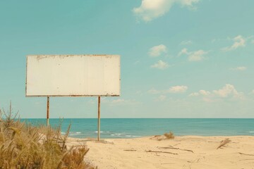 Blank empty billboard mockup on summer beach