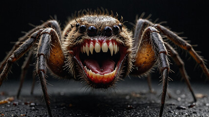 Realistic creepy fantasy spider on the ground