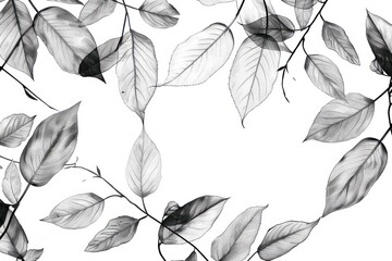 Black and white illustration of plant leaf branch decorative background view