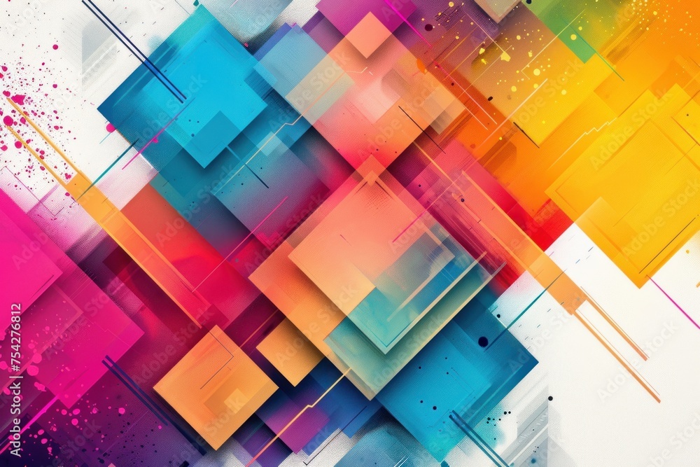 Wall mural multicolored geometric shapes overlapping background