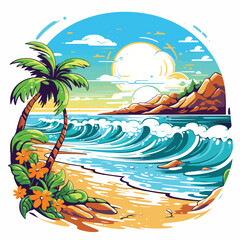 Fototapeta na wymiar A colorful beach scene. vector clipart isolated on white