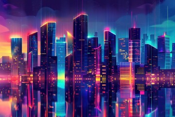 Futuristic cityscape with glowing skyscrapers background