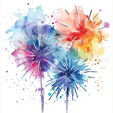 A colorful fireworks display. watercolor clipart isolated