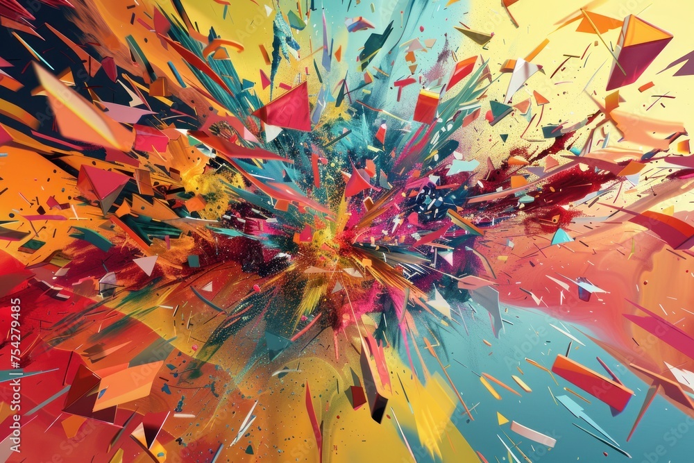 Wall mural dynamic explosion of colors and shapes background