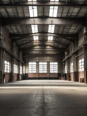 Portrait of an empty industrial factory warehouse from Generative AI