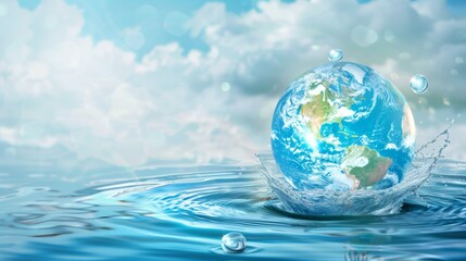 World Water Day concept with world in clean water drop on and fresh blue water ripples design, Environment save and ecology theme concept