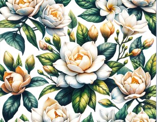 Fototapeta premium Watercolor painting of Gardenia flower background