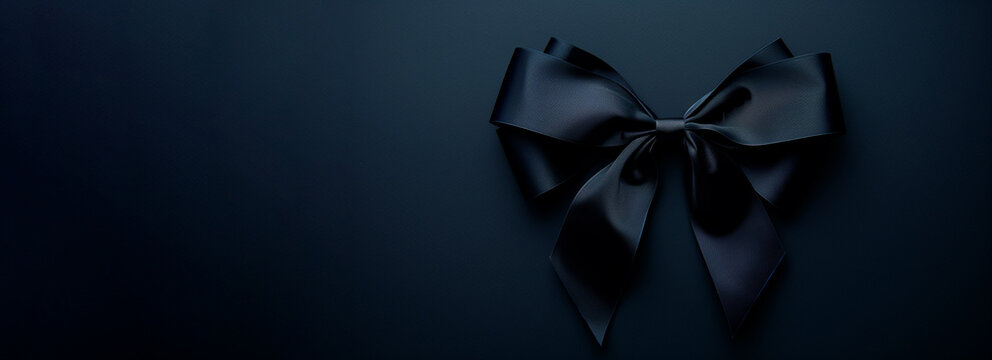 Dark blue velvet background with bow. Blue bow, card for design.