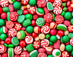 Fototapeta na wymiar Festive Array of Round Candies with Swirl Patterns and Solid Colors, Generative AI