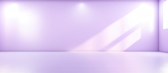 Fototapeta premium A room with a pale violet iridescent wall and a soft smooth white floor. The room appears bright and empty, with reflected light creating a soft glow. It exudes a clean and minimalist winter interior