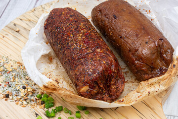 Seitan vegan Ham and peperoni,  plant based.