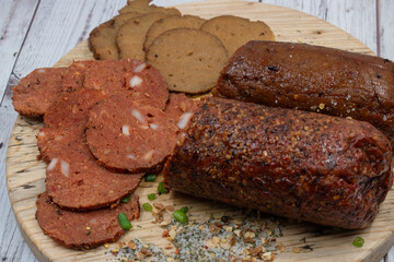 Seitan vegan Ham and peperoni,  plant based.