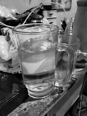 a glass of mineral water on the work table