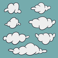 Set of white clouds cartoon. Vector illustration