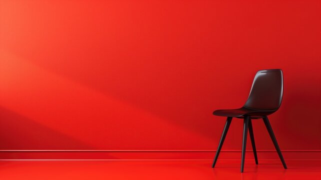 Minimalist red chair against a vibrant red background casting a bold shadow