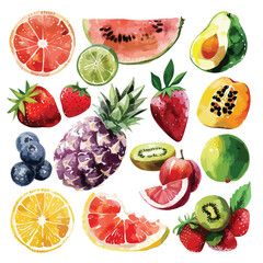 A collection of different fruits. watercolor clipart