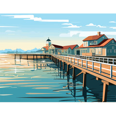 A coastal town with a pier vector clipart isolated on