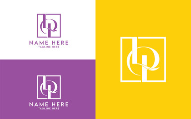 Luxury Elegant LP monogram logo design in square full editable vector template