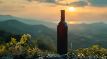 Foto op Plexiglas A bottle of red vine staying on the mountain. © John_Doo78